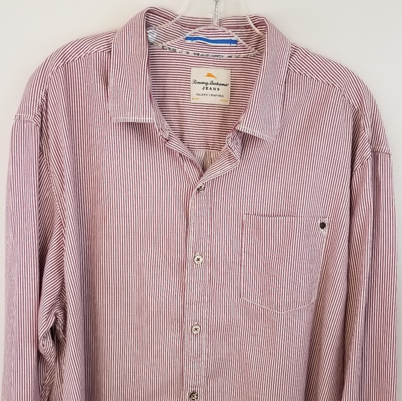 Tommy Bahama Jeans Red Long Sleeve Button Shirt XL - Picture 4 of 16